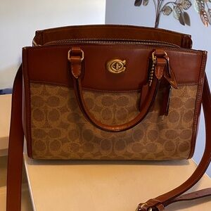 Brown Signature Canvas Tote with Leather Trim